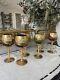 Set Of 6 Vintage MURANO WINE GLASSES 24k Gold & Enamel flower