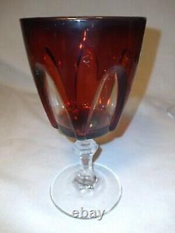 Set Of 6 Vintage Red Clear Optic Panel Wine Cordial Glasses