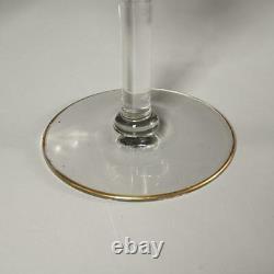 Set Of (6) Vintage Wine Glasses, Etched Crane & Optic Bowl, Gold Rims, 6.5h