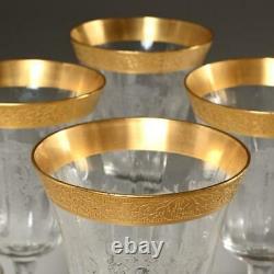 Set Of (6) Vintage Wine Glasses, Etched Crane & Optic Bowl, Gold Rims, 6.5h