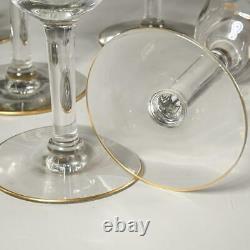 Set Of (6) Vintage Wine Glasses, Etched Crane & Optic Bowl, Gold Rims, 6.5h