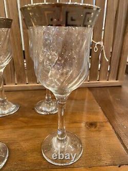 Set Of 6 Vtg Platinum Greek Key Trim Italian Wine Glasses