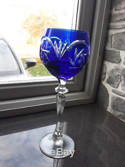Set Of 6 X Bohemian Cut Glass Crystal Vintage Coloured Wine Glasses