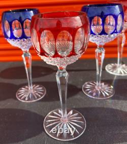 Set Of 8 Edinburgh Cut Clear By GODINGER 8 1/4 Ruby Red & Blue Hock Wine Glass