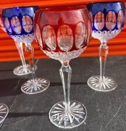 Set Of 8 Edinburgh Cut Clear By GODINGER 8 1/4 Ruby Red & Blue Hock Wine Glass