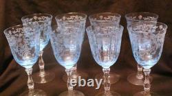 Set Of 8 Vintage Fostoria Navarre Blue Wine Goblets 6 1/2