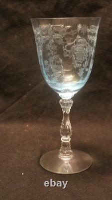 Set Of 8 Vintage Fostoria Navarre Blue Wine Goblets 6 1/2