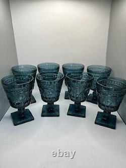 Set Of 8 Vintage Indiana Glass Colony Park Lane Blue Teal Wine Water Goblet