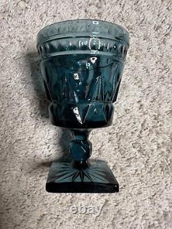 Set Of 8 Vintage Indiana Glass Colony Park Lane Blue Teal Wine Water Goblet