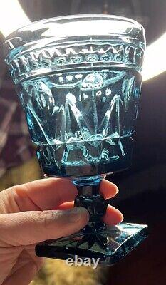 Set Of 8 Vintage Indiana Glass Colony Park Lane Blue Teal Wine Water Goblet