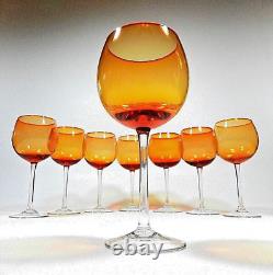 Set Of 8 Vintage Orange Balloon Gobblet Wine Glass 16 Ounces