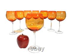 Set Of 8 Vintage Orange Balloon Gobblet Wine Glass 16 Ounces