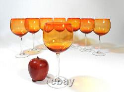 Set Of 8 Vintage Orange Balloon Gobblet Wine Glass 16 Ounces