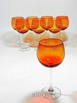 Set Of 8 Vintage Orange Balloon Gobblet Wine Glass 16 Ounces