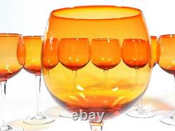Set Of 8 Vintage Orange Balloon Gobblet Wine Glass 16 Ounces