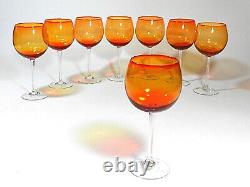 Set Of 8 Vintage Orange Balloon Gobblet Wine Glass 16 Ounces