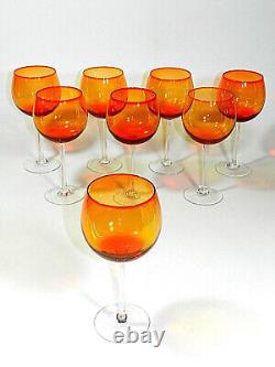 Set Of 8 Vintage Orange Balloon Gobblet Wine Glass 16 Ounces