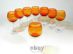 Set Of 8 Vintage Orange Balloon Gobblet Wine Glass 16 Ounces