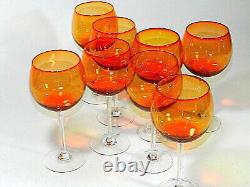 Set Of 8 Vintage Orange Balloon Gobblet Wine Glass 16 Ounces
