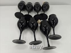 Set Of 8 Vintage Towne Tulip Shaped Jet Black Wine Glasses Made In Japan