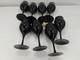 Set Of 8 Vintage Towne Tulip Shaped Jet Black Wine Glasses Made In Japan