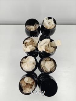 Set Of 8 Vintage Towne Tulip Shaped Jet Black Wine Glasses Made In Japan