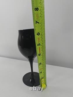 Set Of 8 Vintage Towne Tulip Shaped Jet Black Wine Glasses Made In Japan
