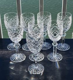 Set Of 8 Vtg Waterford Crystal Powerscourt White Wine Glasses 6 3/8 Ireland