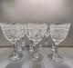 Set Of 9 Vintage Etched Crystal Wine Glasses Wheat Harvest Pattern Mid Century
