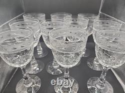 Set Of 9 Vintage Etched Crystal Wine Glasses Wheat Harvest Pattern Mid Century