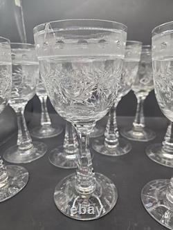 Set Of 9 Vintage Etched Crystal Wine Glasses Wheat Harvest Pattern Mid Century