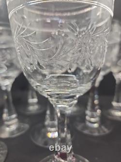 Set Of 9 Vintage Etched Crystal Wine Glasses Wheat Harvest Pattern Mid Century