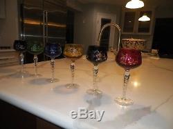 Set Of Six (6) Vintage Czech Bohemian Cut To Clear Crystal Wine Glasses 8 Tall