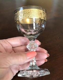 Set Of Six Vintage Crystal Wine Glasses Gold Encrusted Wide Band