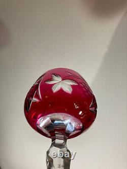 Set Of Six Vintage Nachtmann Germany Cranberry Colored Cut Crystal Wine Goblets
