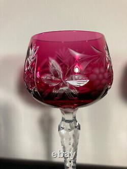 Set Of Six Vintage Nachtmann Germany Cranberry Colored Cut Crystal Wine Goblets