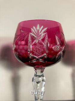 Set Of Six Vintage Nachtmann Germany Cranberry Colored Cut Crystal Wine Goblets
