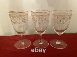 Set Of Vintage Baccarat 24k Gold Fleur-De-Lis 3 Wine & 2 Cordial Crystal Glasses