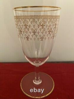 Set Of Vintage Baccarat 24k Gold Fleur-De-Lis 3 Wine & 2 Cordial Crystal Glasses