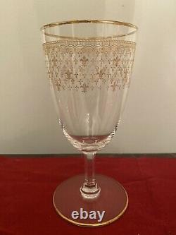 Set Of Vintage Baccarat 24k Gold Fleur-De-Lis 3 Wine & 2 Cordial Crystal Glasses