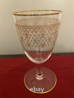 Set Of Vintage Baccarat 24k Gold Fleur-De-Lis 3 Wine & 2 Cordial Crystal Glasses