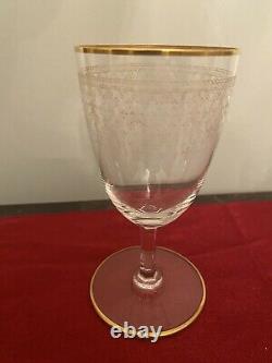 Set Of Vintage Baccarat 24k Gold Fleur-De-Lis 3 Wine & 2 Cordial Crystal Glasses