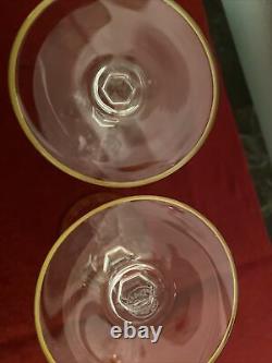 Set Of Vintage Baccarat 24k Gold Fleur-De-Lis 3 Wine & 2 Cordial Crystal Glasses