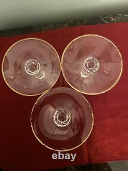 Set Of Vintage Baccarat 24k Gold Fleur-De-Lis 3 Wine & 2 Cordial Crystal Glasses