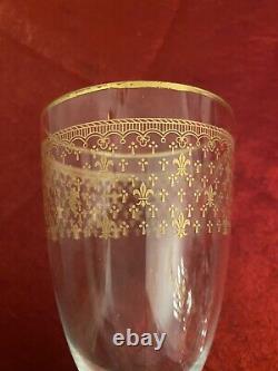 Set Of Vintage Baccarat 24k Gold Fleur-De-Lis 3 Wine & 2 Cordial Crystal Glasses