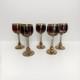 Set five vintage bohemian amethyst, wine, goblets mid 20th century paneled Czech