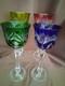 Set for 4 Vintage Multicolor Cut to Clear Crystal Wine Glasses