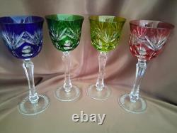 Set for 4 Vintage Multicolor Cut to Clear Crystal Wine Glasses