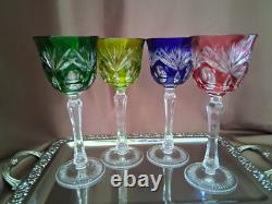 Set for 4 Vintage Multicolor Cut to Clear Crystal Wine Glasses