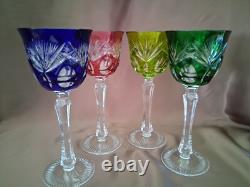 Set for 4 Vintage Multicolor Cut to Clear Crystal Wine Glasses